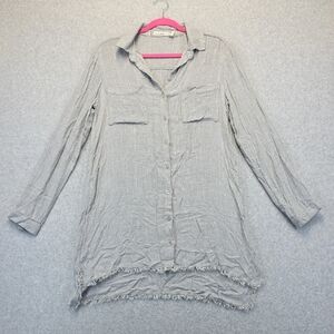 Chelsea & Violet Gray Metallic Stripe Button Down Tunic Top Women’s Small